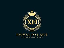 lettre xn logo victorien de luxe royal antique avec cadre ornemental. vecteur