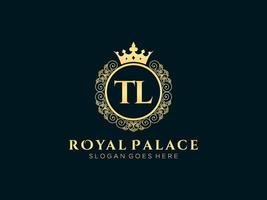 lettre tl logo victorien de luxe royal antique avec cadre ornemental. vecteur