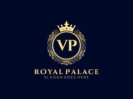 lettre vp logo victorien de luxe royal antique avec cadre ornemental. vecteur