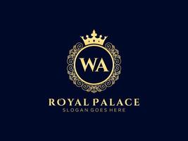 lettre wa logo victorien de luxe royal antique avec cadre ornemental. vecteur