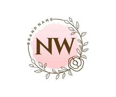 logo féminin nw initial. utilisable pour les logos nature, salon, spa, cosmétique et beauté. élément de modèle de conception de logo vectoriel plat.