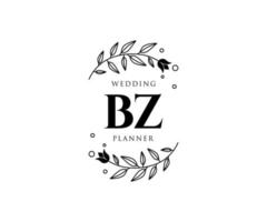 collection de logos de monogramme de mariage lettre initiales bz, modèles minimalistes et floraux modernes dessinés à la main pour cartes d'invitation, réservez la date, identité élégante pour restaurant, boutique, café en image vectorielle vecteur