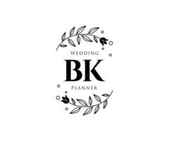 collection de logos de monogramme de mariage lettre initiales bk, modèles minimalistes et floraux modernes dessinés à la main pour cartes d'invitation, réservez la date, identité élégante pour restaurant, boutique, café en image vectorielle vecteur