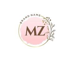 logo féminin mz initial. utilisable pour les logos nature, salon, spa, cosmétique et beauté. élément de modèle de conception de logo vectoriel plat.