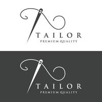 logo de silhouette sur mesure avec marquages d'aiguille, de fil, de benik et de machine à coudre. création de logos pour les tailleurs, la mode, les boutiques et autres entreprises de vêtements. avec la conception d'illustration vectorielle. vecteur