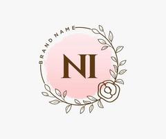 initiale ni logo féminin. utilisable pour les logos nature, salon, spa, cosmétique et beauté. élément de modèle de conception de logo vectoriel plat.