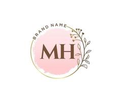 logo féminin initial mh. utilisable pour les logos nature, salon, spa, cosmétique et beauté. élément de modèle de conception de logo vectoriel plat.