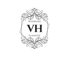 collection de logos de monogramme de mariage lettre initiales vh, modèles minimalistes et floraux modernes dessinés à la main pour cartes d'invitation, réservez la date, identité élégante pour restaurant, boutique, café en image vectorielle vecteur