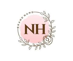 logo féminin nh initial. utilisable pour les logos nature, salon, spa, cosmétique et beauté. élément de modèle de conception de logo vectoriel plat.