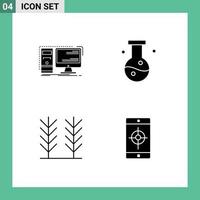 4 signes de glyphe solides universels symboles d'éléments de conception vectoriels modifiables de nourriture de poste de travail informatique chimie vecteur