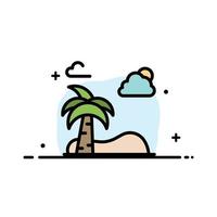 plage palmier printemps affaires ligne plate remplie icône vecteur modèle de bannière