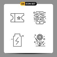 4 symboles de contour du pack d'icônes noires signes pour des conceptions réactives sur fond blanc 4 icônes définies vecteur