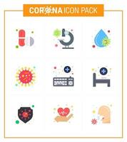 9 pack d'icônes corona de virus viral de couleur plate tels que les éléments de conception de vecteur de maladie de coronavirus 2019nov