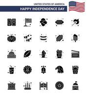 usa indépendance jour solide glyphe ensemble de 25 pictogrammes usa de match camping usa hot i dog modifiable usa day vector design elements