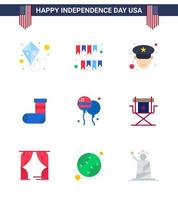 usa fête de l'indépendance ensemble plat de 9 pictogrammes usa de mouche bloon homme cadeau noël modifiable usa day vector design elements