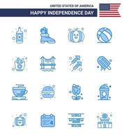 usa joyeux jour de l'indépendancepictogramme ensemble de 16 simples blues de pont frites festival nourriture usa modifiable usa day vector design elements