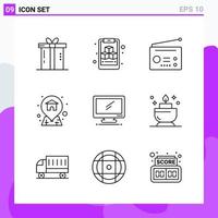 ensemble de 9 icônes dans les symboles de contour créatifs de style ligne pour la conception de sites Web et les applications mobiles signe d'icône de ligne simple isolé sur fond blanc 9 icônes vecteur
