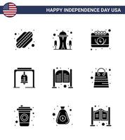 ensemble de 9 pack de glyphes solides modernes sur le calendrier de la fête de l'indépendance des états-unis vecteur