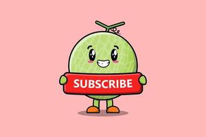 melon de dessin animé mignon tenant un tableau d'abonnement rouge vecteur