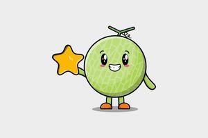 personnage de dessin animé mignon melon tenir une grande étoile dorée vecteur