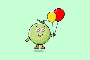 melon de dessin animé mignon flottant avec ballon vecteur