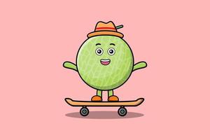 melon de dessin animé mignon debout sur une planche à roulettes vecteur