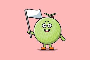 personnage de dessin animé mignon melon avec drapeau blanc vecteur