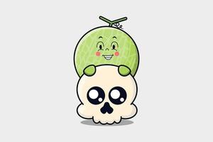 dessin animé mignon de melon se cachant dans l'illustration du crâne vecteur