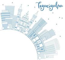 décrivez l'horizon de tegucigalpa avec des bâtiments bleus et un espace de copie. vecteur