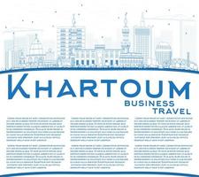 contour de l'horizon de khartoum avec des bâtiments bleus et un espace de copie. vecteur
