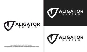 logo illustration graphique vectoriel d'oeil d'alligator combiné avec bouclier. adapté à la sécurité, au sport, etc.