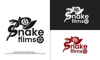 bobine de film avec logo de serpent, création de logo de production de cinéma. vecteur