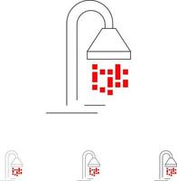 ensemble d'icônes de ligne noire audacieuse et fine de douche de service d'hôtel de salle de bains vecteur