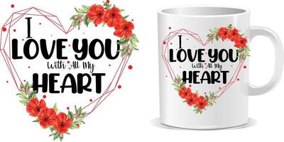 je t'aime de tout mon coeur vecteur de conception de tasse saint valentin