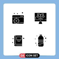 4 glyphes solides vectoriels thématiques et symboles modifiables de configurer les éléments de conception vectorielle modifiables de l'eau de l'écran en ligne de la loi numérique de l'école vecteur