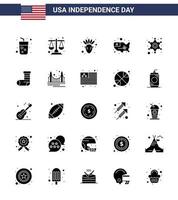 usa joyeux jour de l'indépendance ensemble de pictogrammes de 25 glyphes solides simples d'hommes étoiles états américains américains modifiables éléments de conception vectoriels usa day vecteur