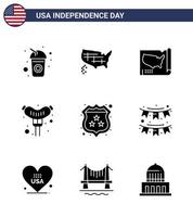 pack d'icônes vectorielles stock de 9 signes et symboles de ligne de la journée américaine pour la décoration sécurité de la police alimentaire américaine modifiable éléments de conception vectorielle de la journée des états-unis vecteur