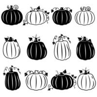 citrouille de légumes d'automne, silhouette noire, icône d'illustration vectorielle isolée vecteur