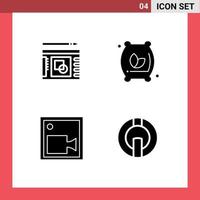 interface mobile glyphe solide ensemble de 4 pictogrammes de succès de la caméra graphique sac de farine vidéo éléments de conception vectoriels modifiables vecteur