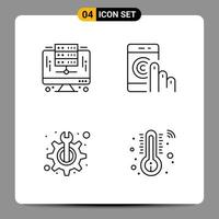 4 symboles de contour du pack d'icônes noires signes pour des conceptions réactives sur fond blanc 4 icônes définies vecteur