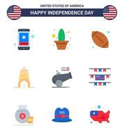 gros pack de 9 usa joyeux jour de l'indépendance usa vecteur appartements et symboles modifiables de cannon usa pot bâtiment boule américaine modifiable usa day vector design elements