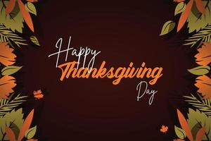 bannière de joyeux thanksgiving avec fond de feuilles d'automne. lettrage de texte dessiné à la main pour le jour de thanksgiving vecteur