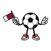 mascotte de football football tenant le drapeau du qatar vecteur