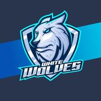 création de logo esport mascotte tête de loups blancs, personnage de loup pour le sport et les jeux vecteur