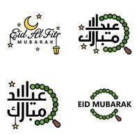 joyeux de l'aïd pack de 4 cartes de voeux eid mubarak avec des étoiles brillantes en calligraphie arabe festival de la communauté musulmane vecteur