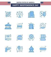 usa joyeux jour de l'indépendance ensemble de pictogrammes de 16 bleus simples de ballons de jour à l'échelle de la fête du drapeau modifiables éléments de conception vectorielle usa day vecteur