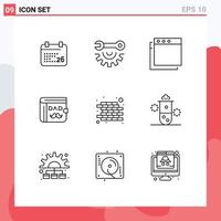 pack d'icônes vectorielles stock de 9 signes et symboles de ligne pour les applications de construction de rayonnement nucléaire brique père éléments de conception vectoriels modifiables vecteur
