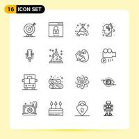 aperçu de l'interface mobile ensemble de 16 pictogrammes d'éléments de conception vectoriels modifiables à la main de campagne de recherche de plan de remue-méninges vecteur