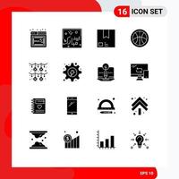 pack de glyphes solides de 16 symboles universels d'éléments de conception vectoriels modifiables de lettrage d'expédition de sport vecteur