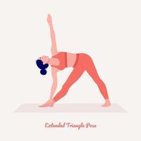 pose de yoga en triangle étendu. jeune femme pratiquant l'exercice de yoga. fitness d'entraînement de femme, aérobie et exercices. vecteur